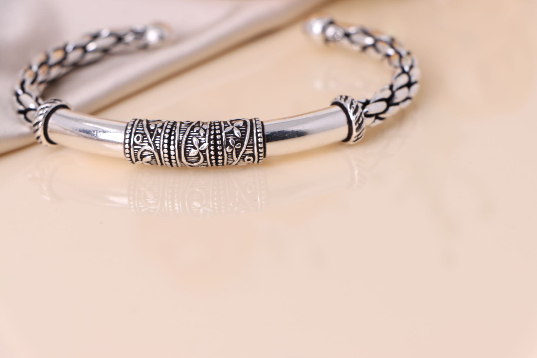 Elegant 92.5 Sterling Silver Bracelet Rope Bangle Design With Golden  Spherical Beads