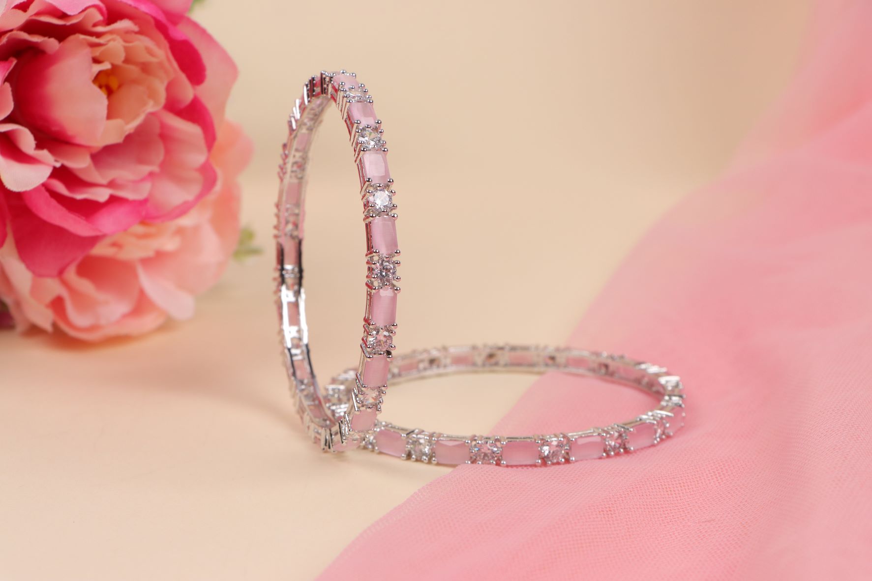 Stylish Pink CZ Rose Gold Plated Designer Bracelet kada for women and Girls
