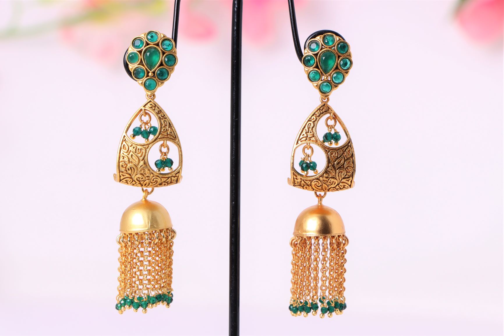 Amazon.com: Crunchy Fashion Jewellery Gold -Green Traditional Jhumka  Earrings For Women