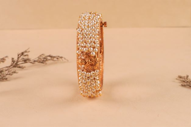 Golden Dual Layer Tri Pearl Bangle – Adore By Priyanka