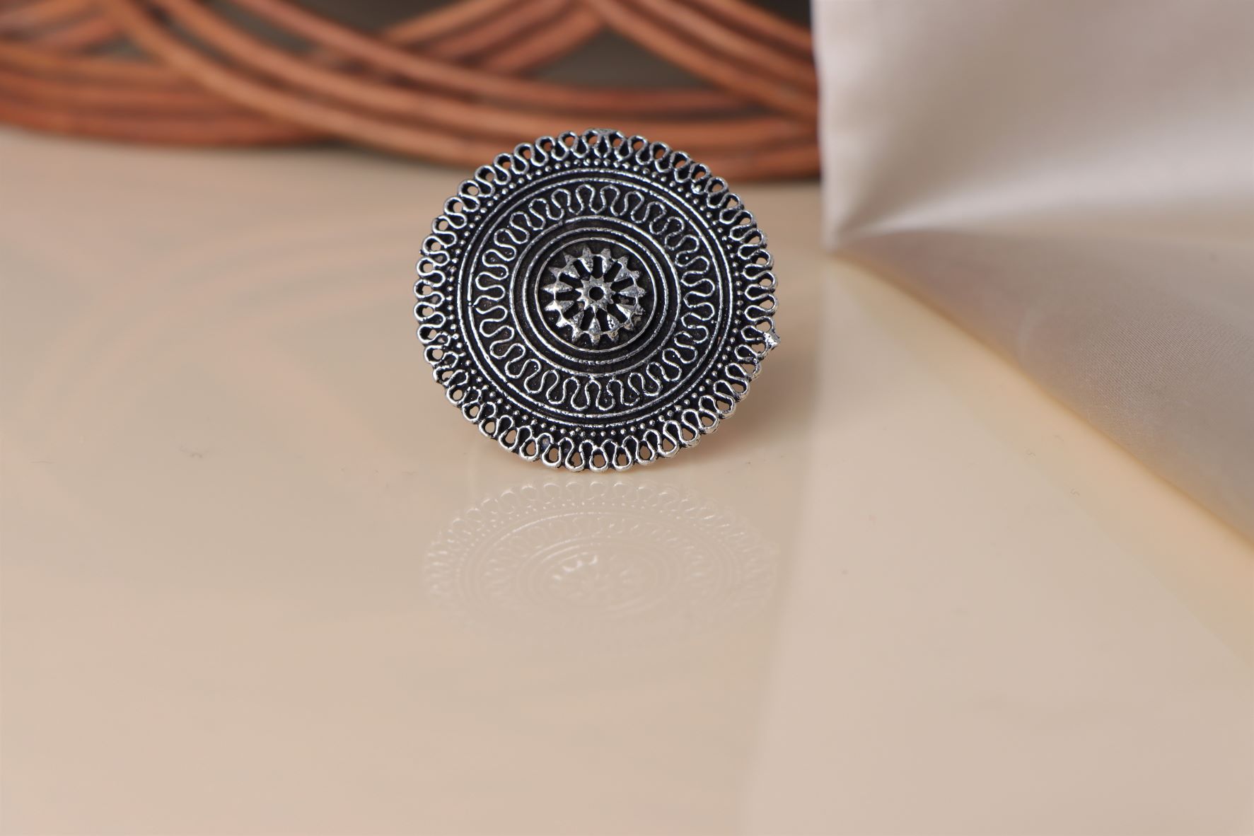 Giftpiper Statement Finger Ring In Oxidized Metal Pattern 7 - Richa Pandey  - 2653766