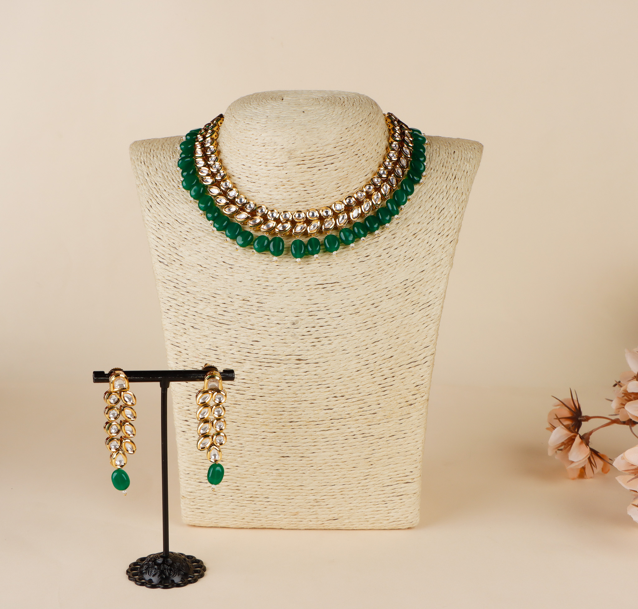 Green American Diamond ( AD) Party wear Necklace set with Earrings and –  Royskart
