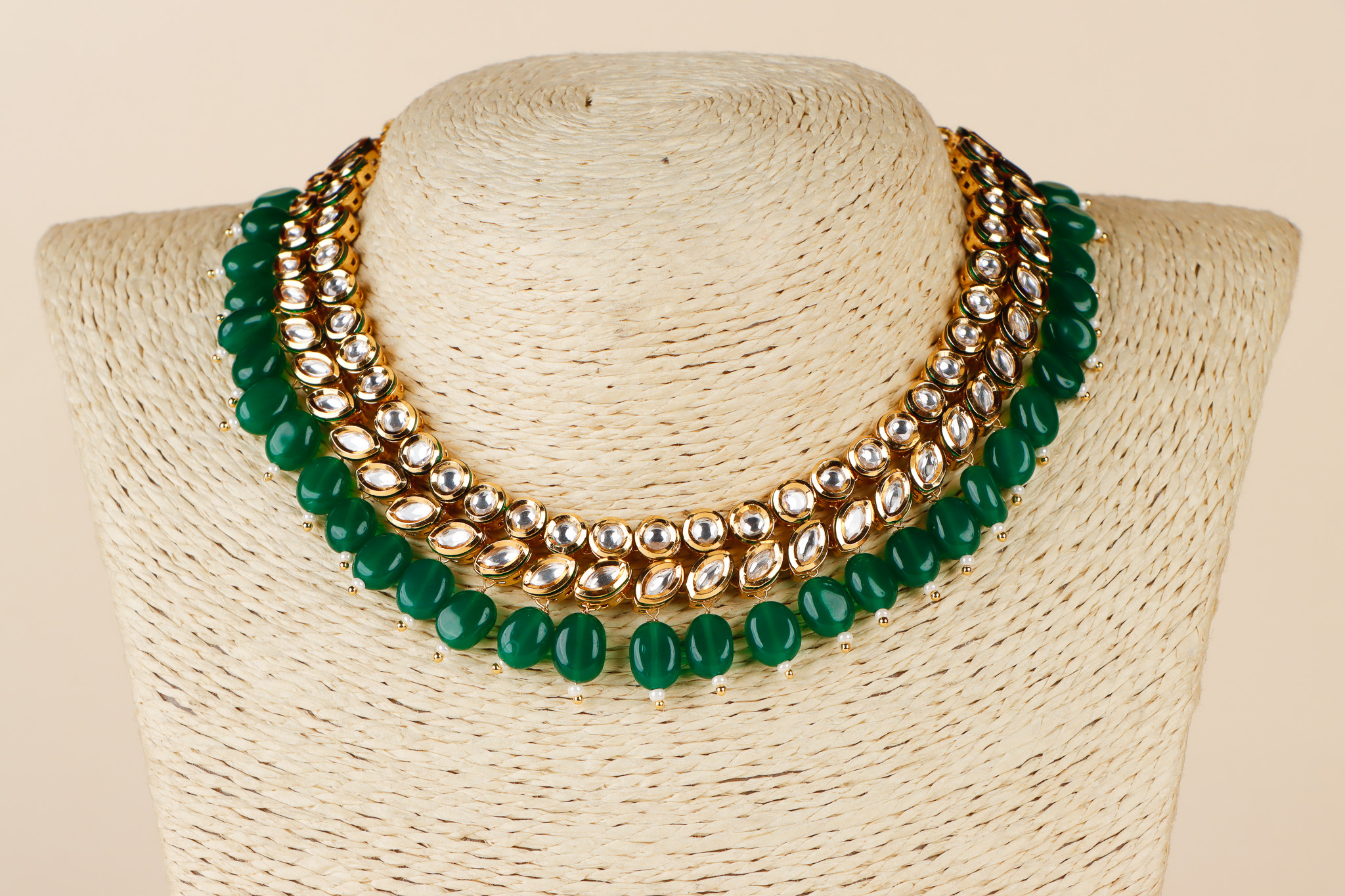 Buy Gold Plated Light Green Kundan Choker Necklace Set online from Karat  Cart