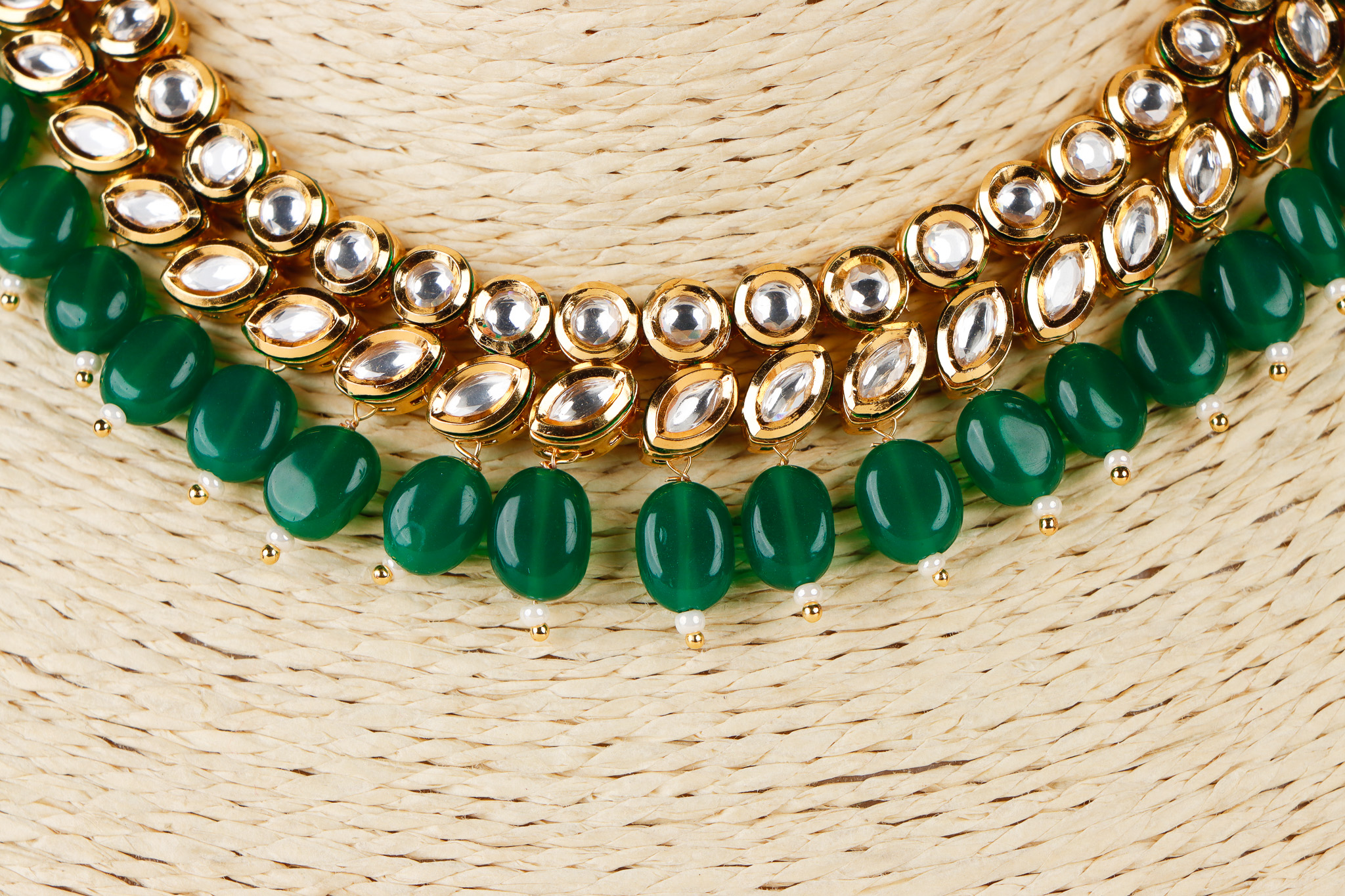 Shaina polki kundan necklace set - Green – Rohika Store
